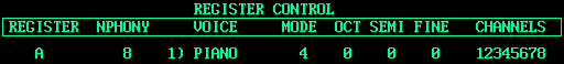 Page 3 - the Register Control, set up for a polyphonic piano sample.